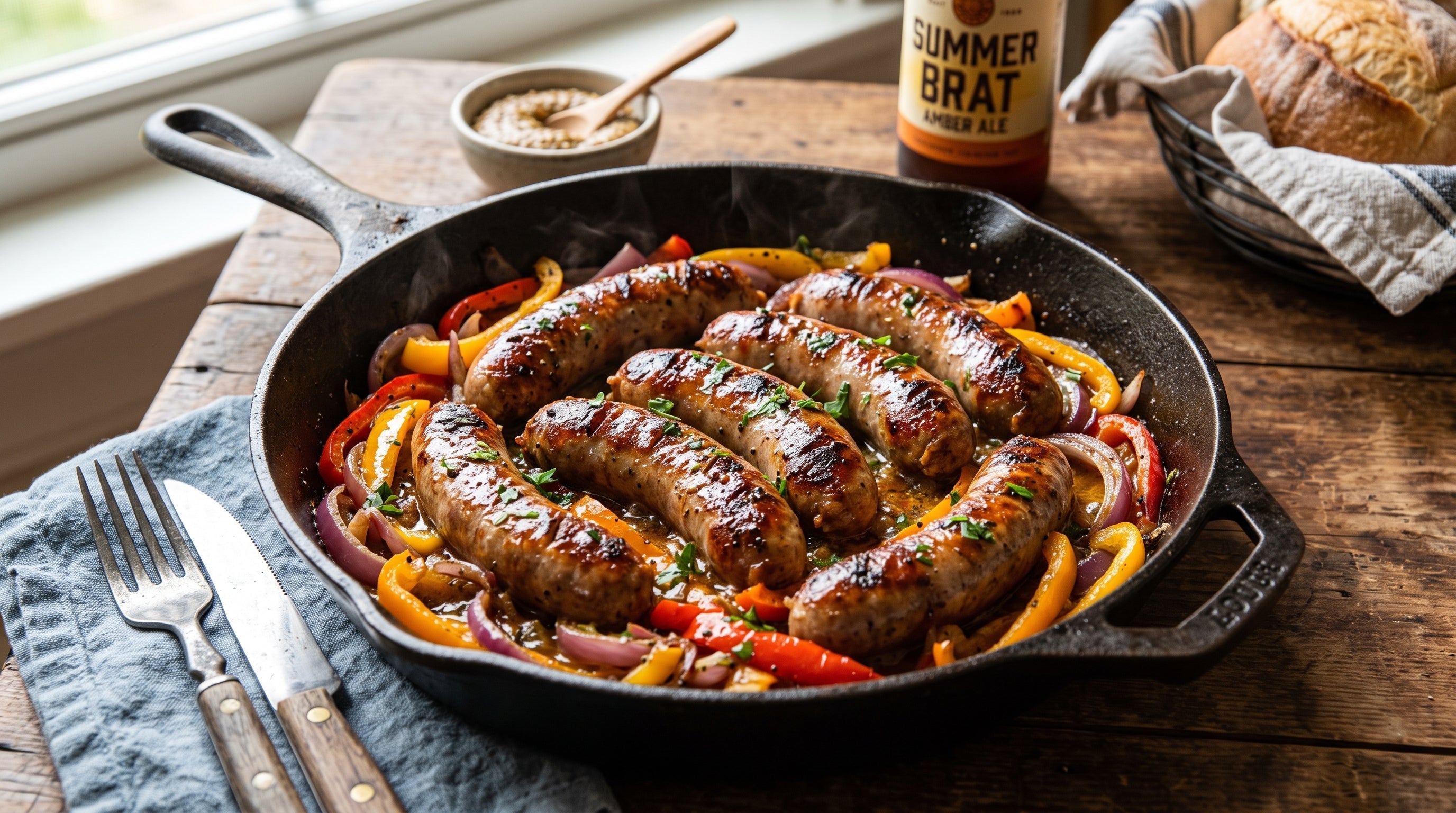 Taste of the Season: Cast Iron Brats with Summer Bell Peppers