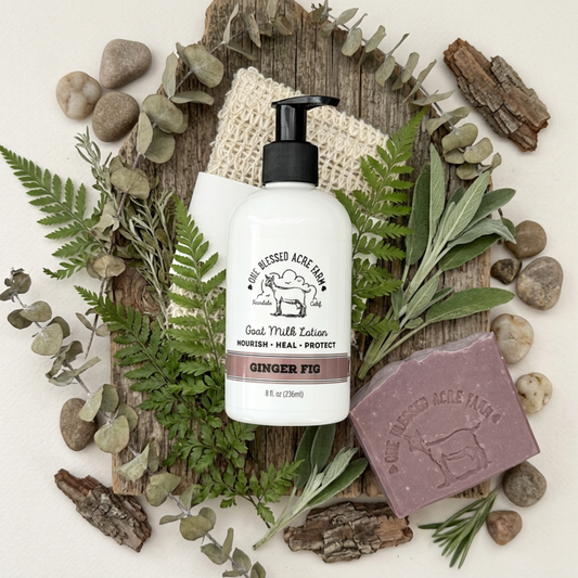 One Blessed Acre Farm - Ginger Fig Goat Milk Lotion, 2 & 8 oz. lotion
