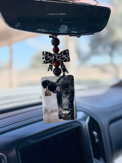 Black Cow Bow Car Freshener