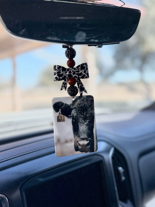 Black Cow Bow Car Freshener