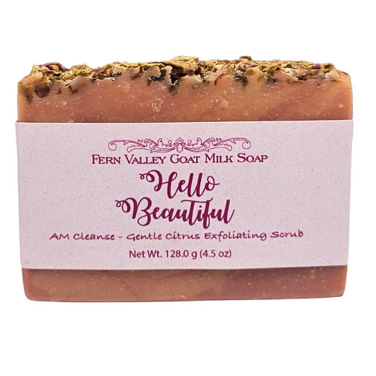 Handmade Natural Goat Milk Soap | Exfoliating Scrub | Hello Beautiful AM Cleanse