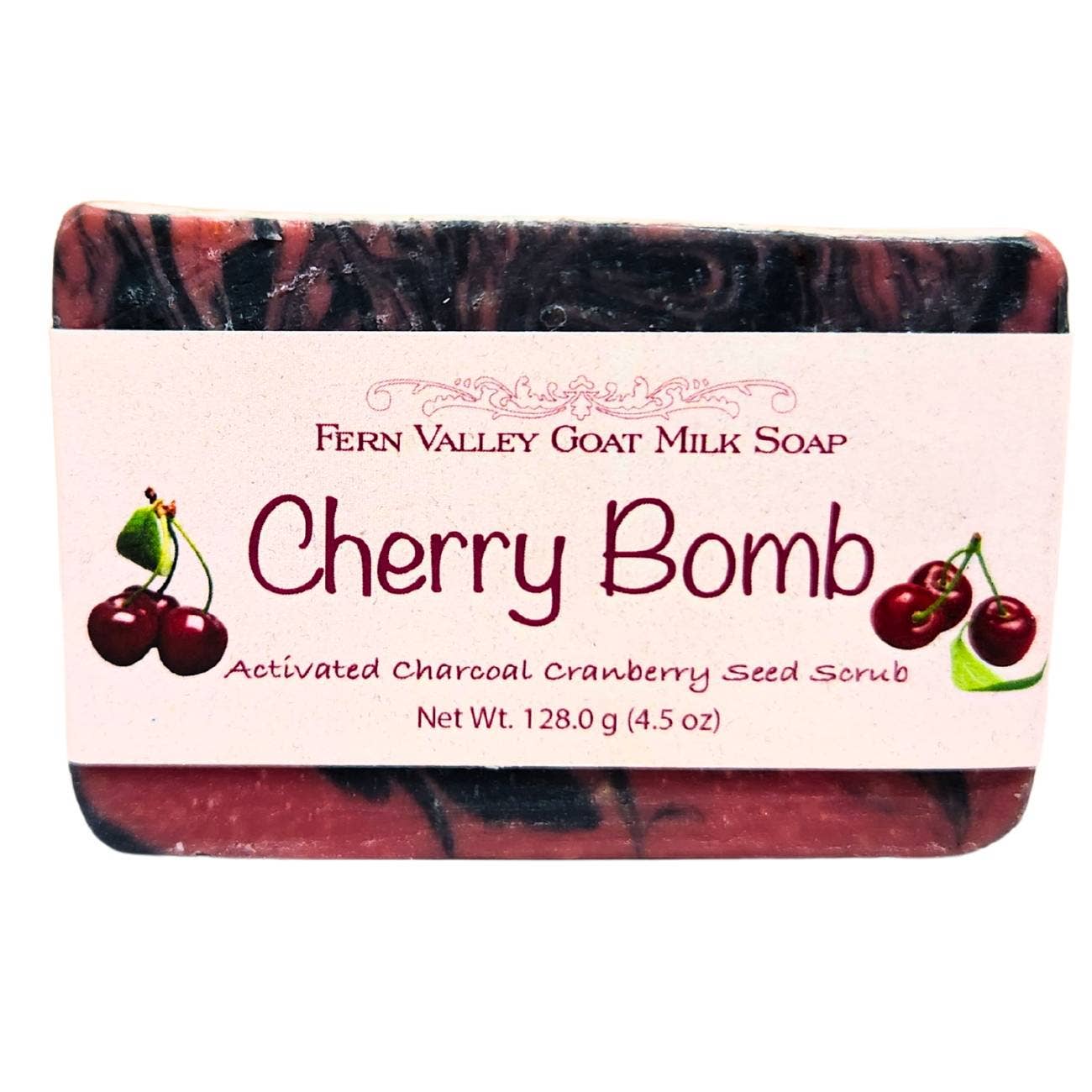 Handmade Natural Goat Milk Soap | Charcoal and Cranberry Seed Scrub | Cherry Bomb