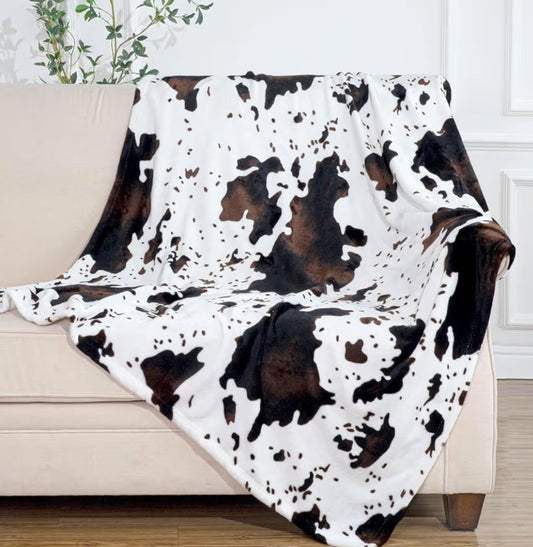 Cow Print Blanket Throw Blankets Fleece 50"x60" Black