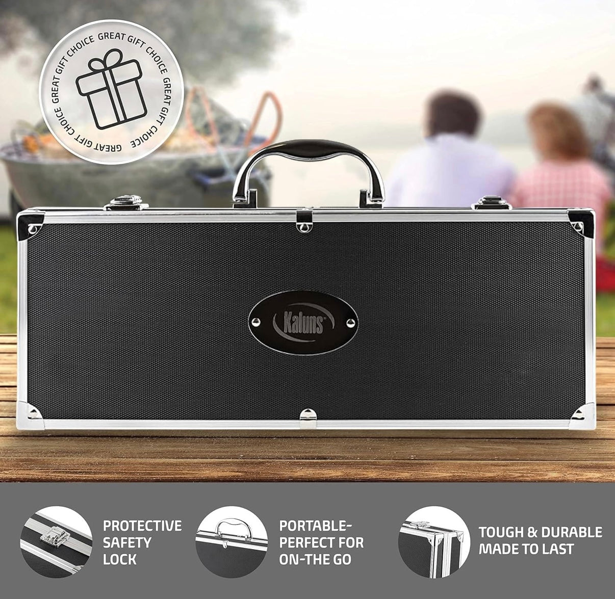 Kaluns Grilling Accessories, Gifts for Men Christmas Grilling Gifts for Dad, Heavy Duty Stainless Steel BBQ Grill Tools Set for Outdoor Grill with Aluminum Case and Apron