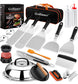 Griddle Accessories 27pcs Kit for Blackstone, Professional Hibachi Flat Top Grill Tools, Enlarged Spatula Gift Set with Basting Cover，Burger Press Patty Maker for Outdoor BBQ