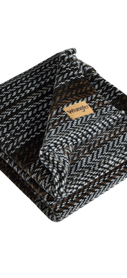 Wrangler - Throw Blanket Soft Plush Fleece Nash Stripe Brown 50" x 60"