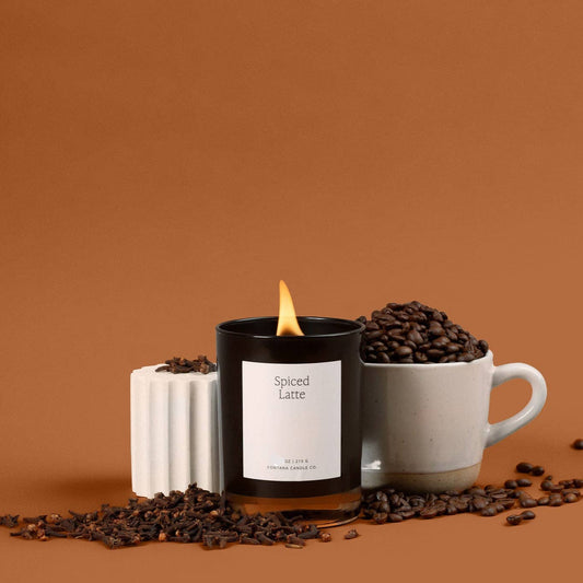 Beeswax Fontana Candles - Spiced Latte - Beeswax & Essential Oil - Noir Black Glass Candle