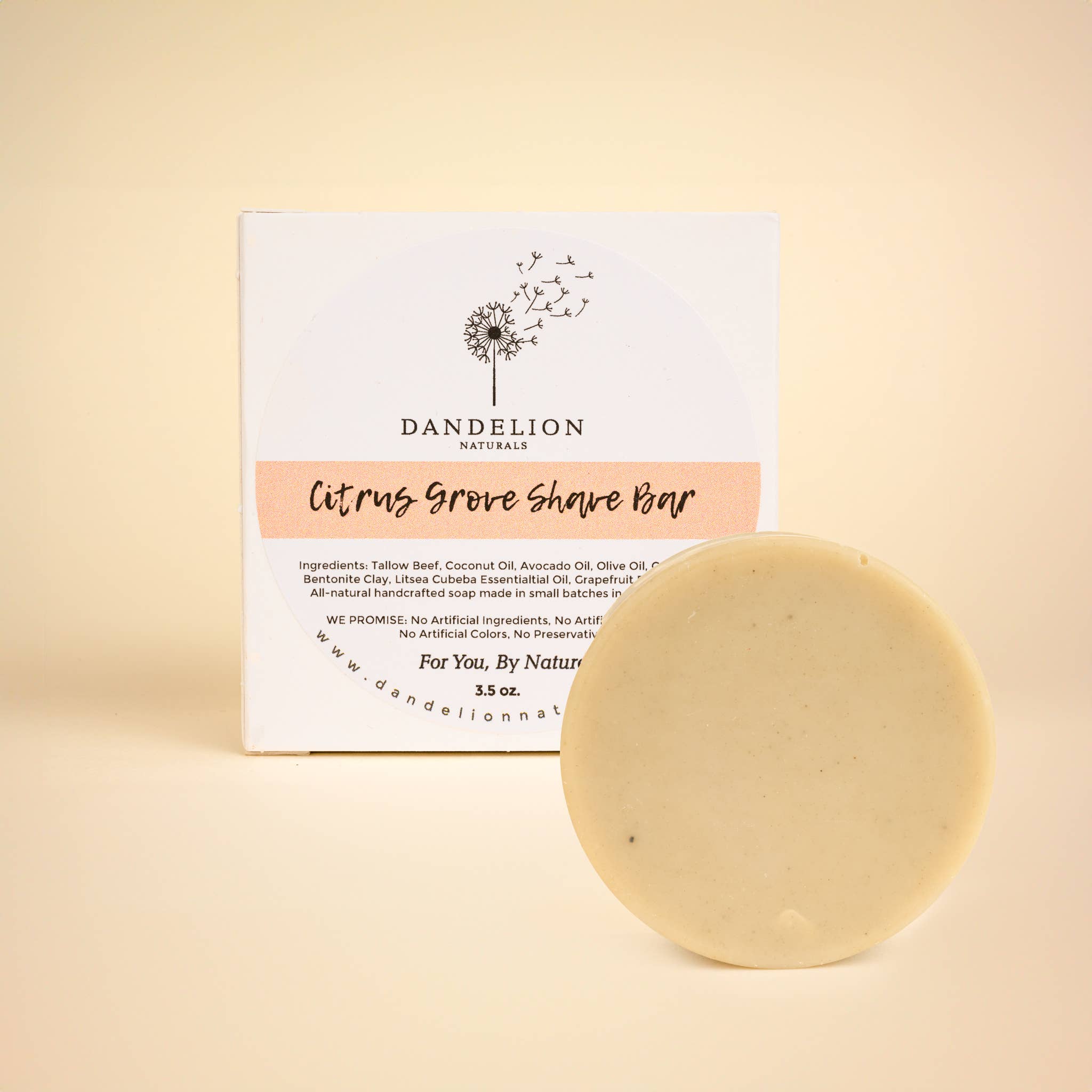 Dandelion Naturals - Shave Bar | Shave Puck | Tallow Shave Soap | Citrus Grove