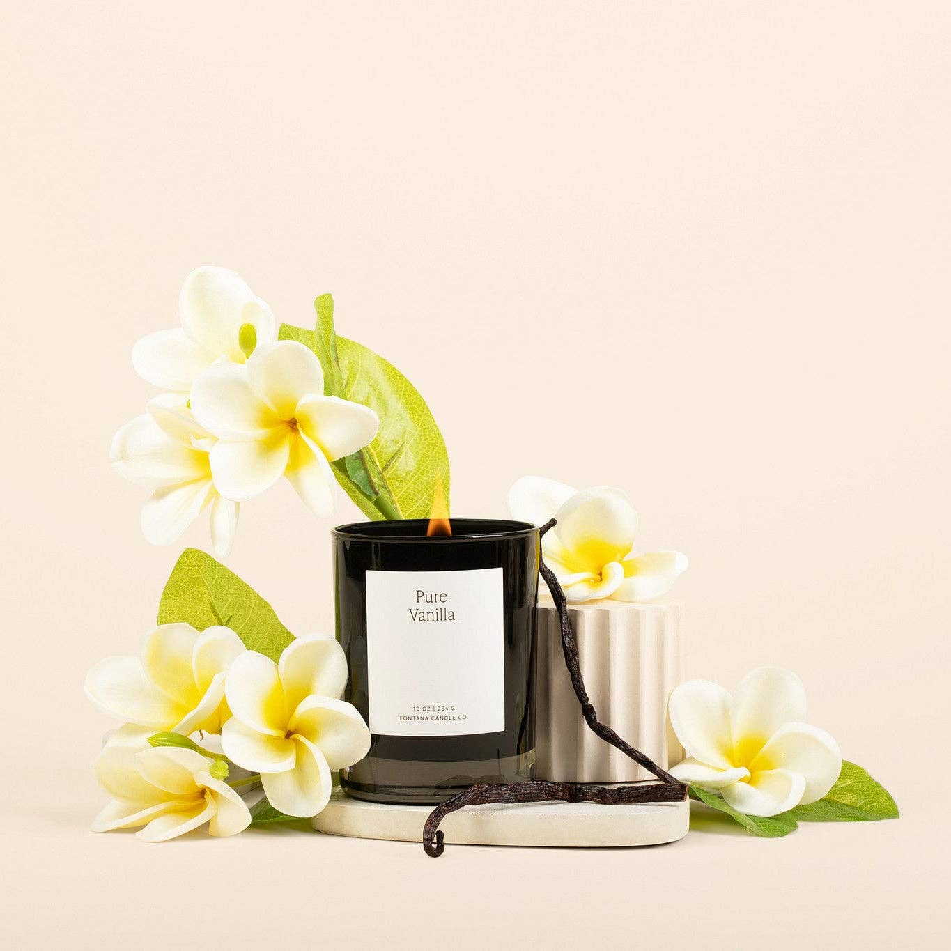 Beeswax Fontana Candles - Pure Vanilla - Beeswax & Essential Oil - Noir Black Glass Candle