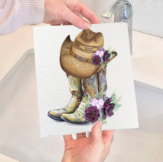 Swedish Dish Cloth - Western Cowboy Boots Hats Southwestern