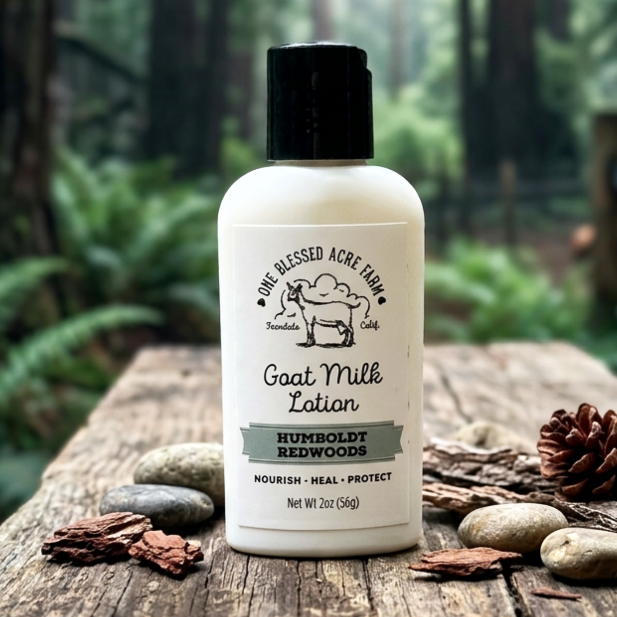 One Blessed Acre Farm - Humboldt Redwoods Goat Milk Hand & Body Lotion - 2 & 8 ounce