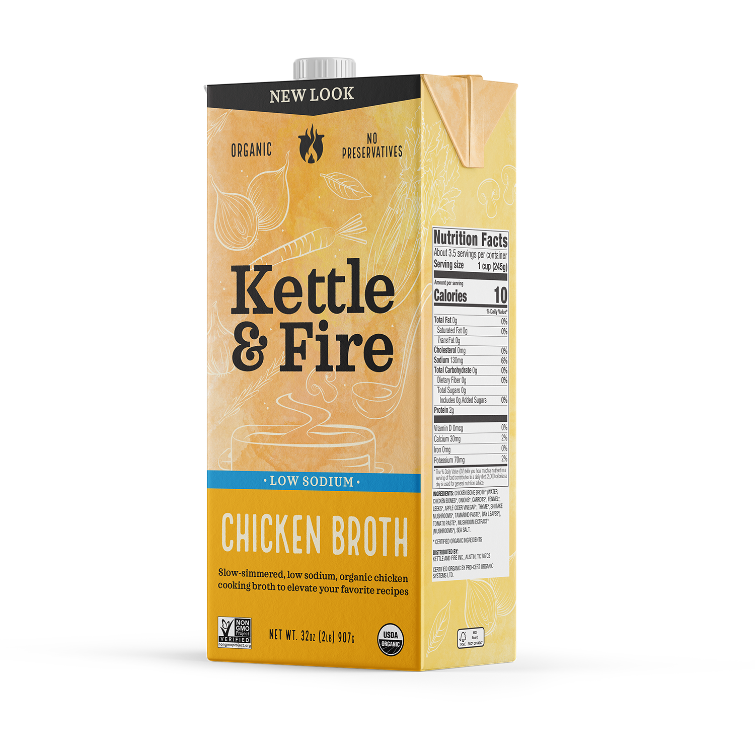 Kettle and Fire - Organic Low Sodium Chicken Cooking Broth 32oz