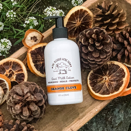 One Blessed Acre Farm - Orange Clove Goat Milk Hand and Body Lotion - 2 & 8 ounce